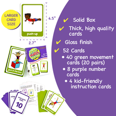 Covelico Exercise Cards for Kids – 52-Card Active Play Deck (4+ Games) with Box
