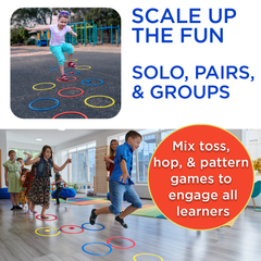 Covelico Hopscotch Rings Set (12 Rings + 18 Connectors + 3 Bean Bags) – Indoor/Outdoor Obstacle Course Game