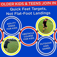 Covelico Hopscotch Rings Set (12 Rings + 18 Connectors + 3 Bean Bags) – Indoor/Outdoor Obstacle Course Game