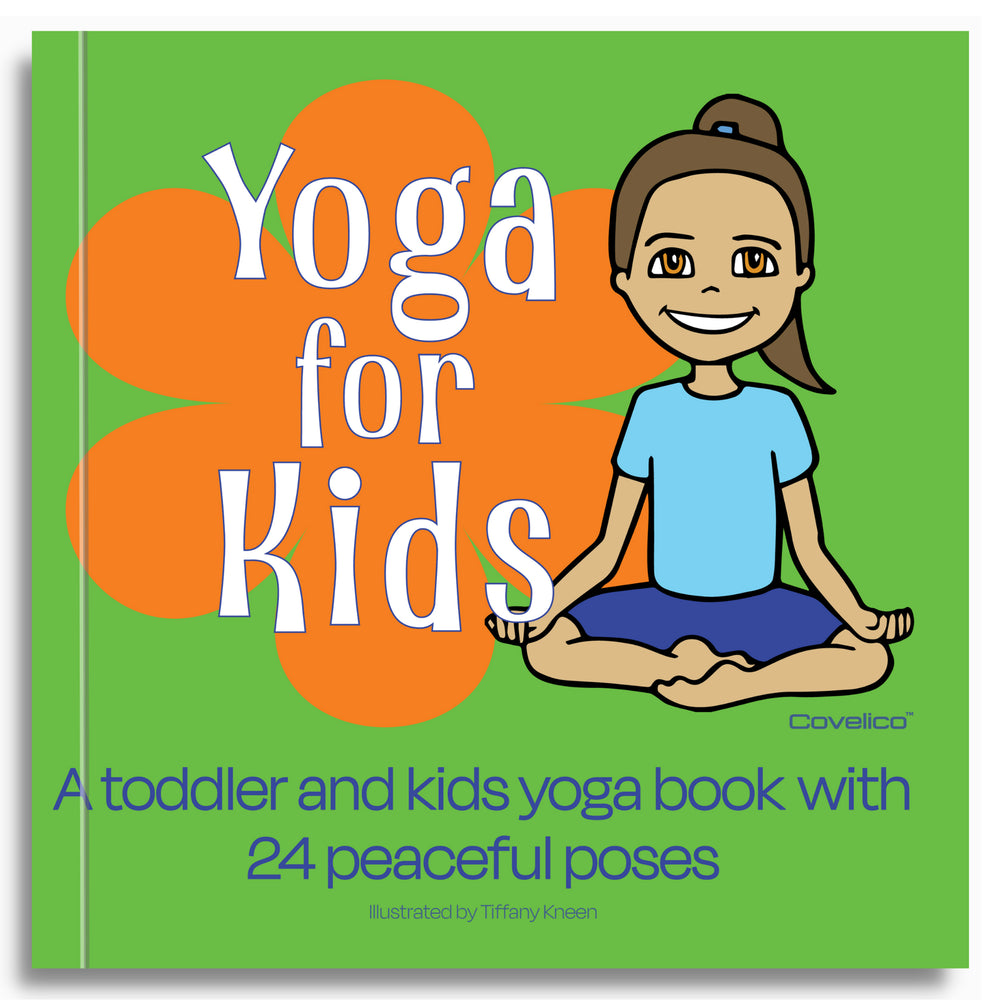 Book cover of 'Yoga for Kids' with a child in a yoga pose on a green and orange background.