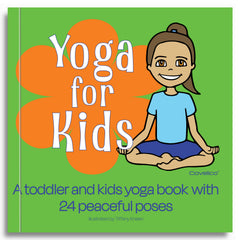 Book cover of 'Yoga for Kids' with a child in a yoga pose on a green and orange background.