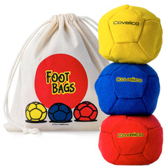 Covelico Footbags (Set of 3) – Hacky Sack Kick Bags with Carry Bag & Instructions
