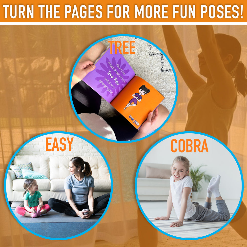 Promotional image with yoga poses and a book titled 'Tree'.