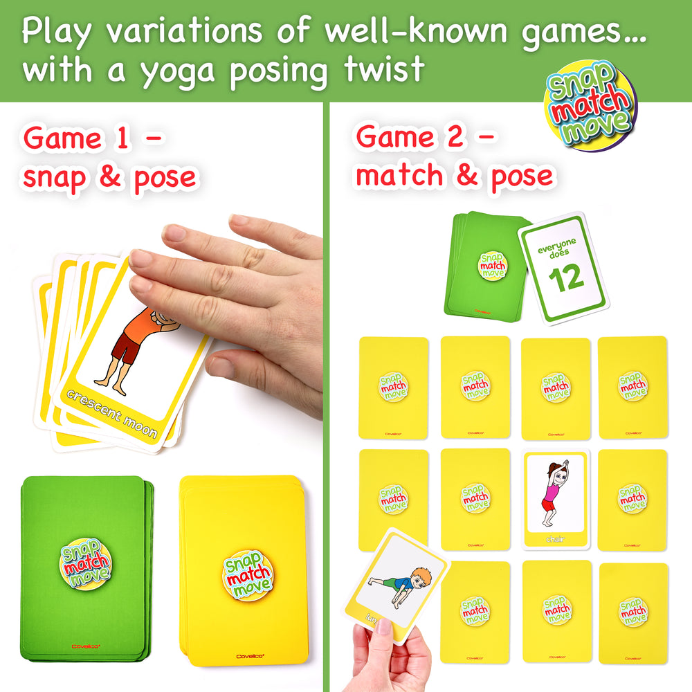 Card game packaging with cards and a hand, featuring text about game variations.
