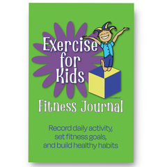 Fitness journal for kids with a child on a box and exercise text on a green background